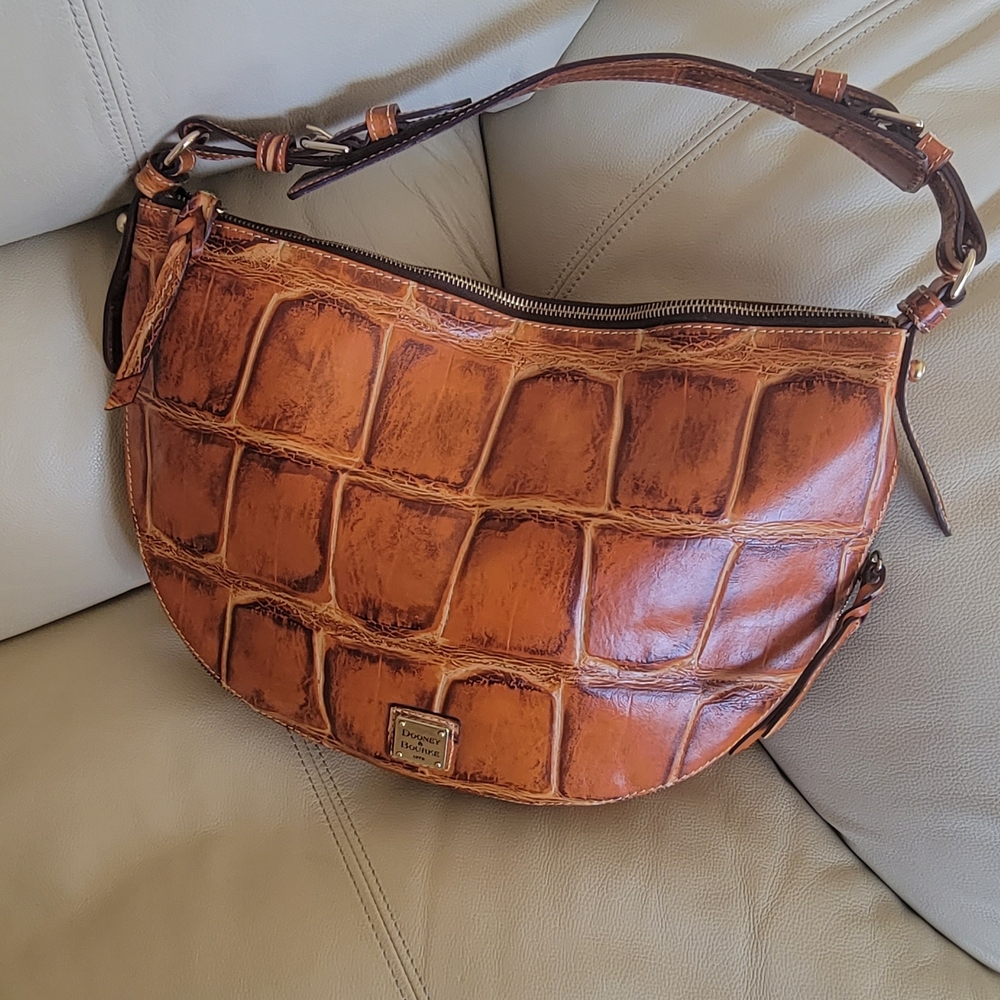 Dooney & Bourke Orange & Brown Croc-Embossed Hobo Bag